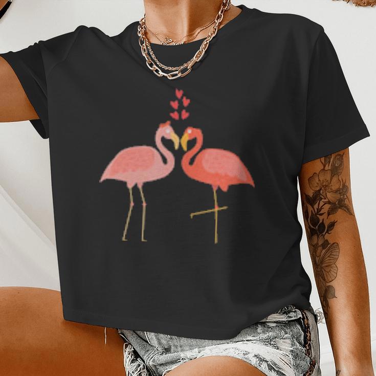 Flamingo Couples Wedding Anniversary Valentines Him Her Women Cropped T-shirt