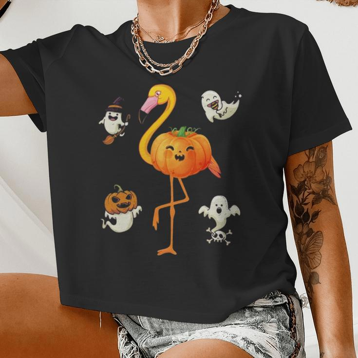 Flamingo Pumpkin Halloween Bird Lover For Girls And Boys Tshirt Women Cropped T-shirt