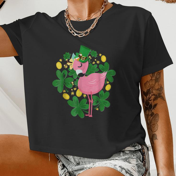 Flamingo St Patrick Day Women Cropped T-shirt
