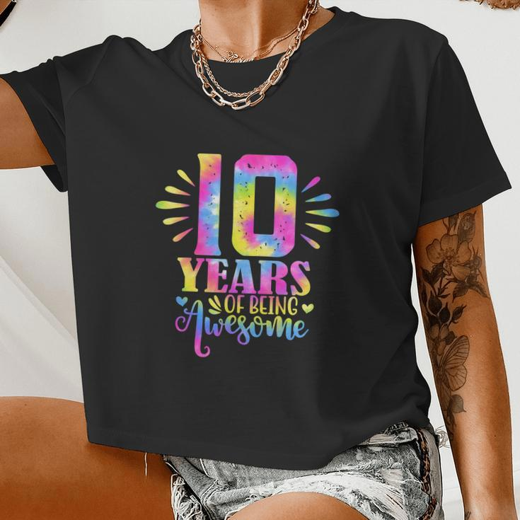10 Years Of Being Awesome 10Th Birthday Girl Women Cropped T-shirt
