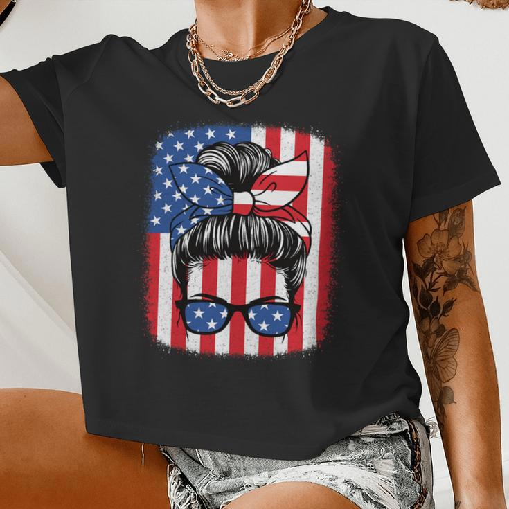 4Th Of July Patriotic American Flag Usa Women Girls Women Cropped T-shirt