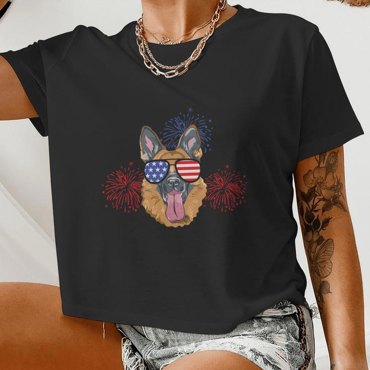 Australian Cattle Dog Heeler American Flag Plus Size Shirt For Women Cropped T-shirt
