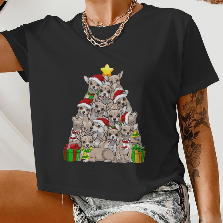 Christmas Chihuahua Pajama Shirt Tree Dog Dad Mom Xmas Women Cropped T-shirt