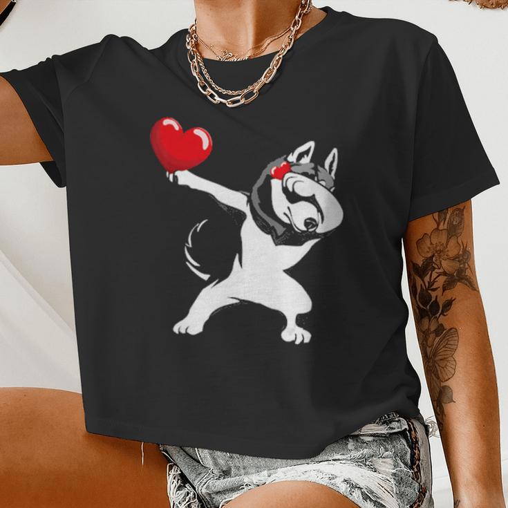 Dabbing Husky Valentine's Day Boys Girls Women Cropped T-shirt