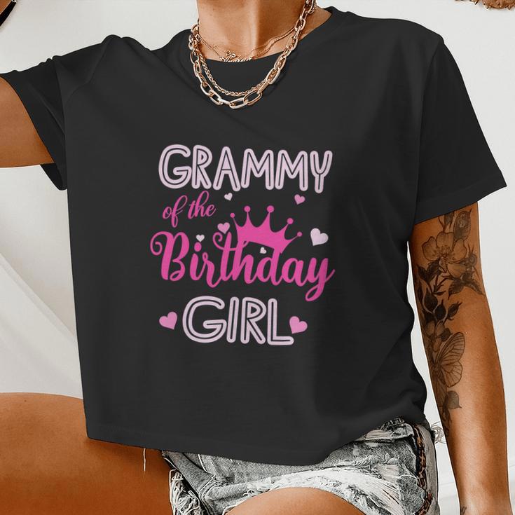 Grammy Of The Birthday Girl Cute Pink Women Cropped T-shirt