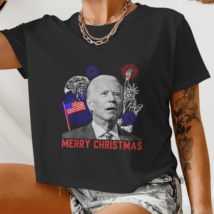 Joe Biden Happy Christmas In July Usa Flag V3 Women Cropped T-shirt