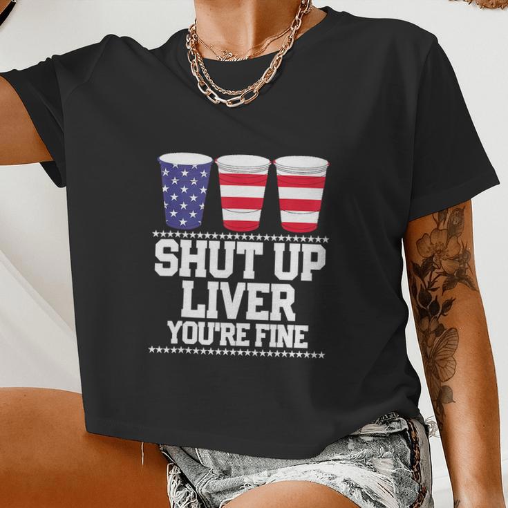 July 4Th Beer Cups American Flag Women Cropped T-shirt