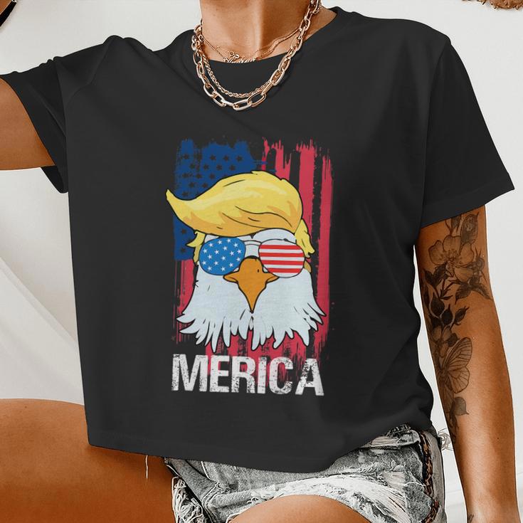 Merica Trump Bald Eagle 4Th Of July Us Flag Men Women Women Cropped T-shirt