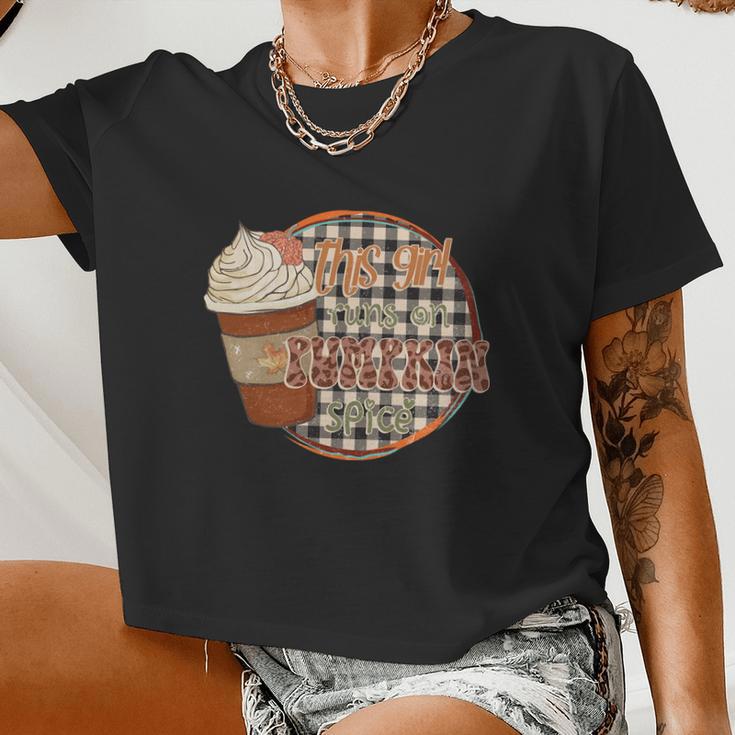 This Girl Runs On Pumpkin Spice Thanksgiving Quote Women Cropped T-shirt