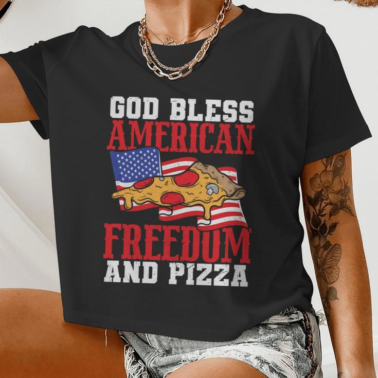 God Bless American Freedom And Pizza Plus Size Shirt For Men Women And Family Women Cropped T-shirt