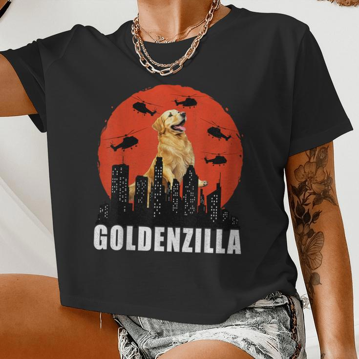 Golden Retriever For Boys Girls Goldenzilla Kaiju Women Cropped T-shirt
