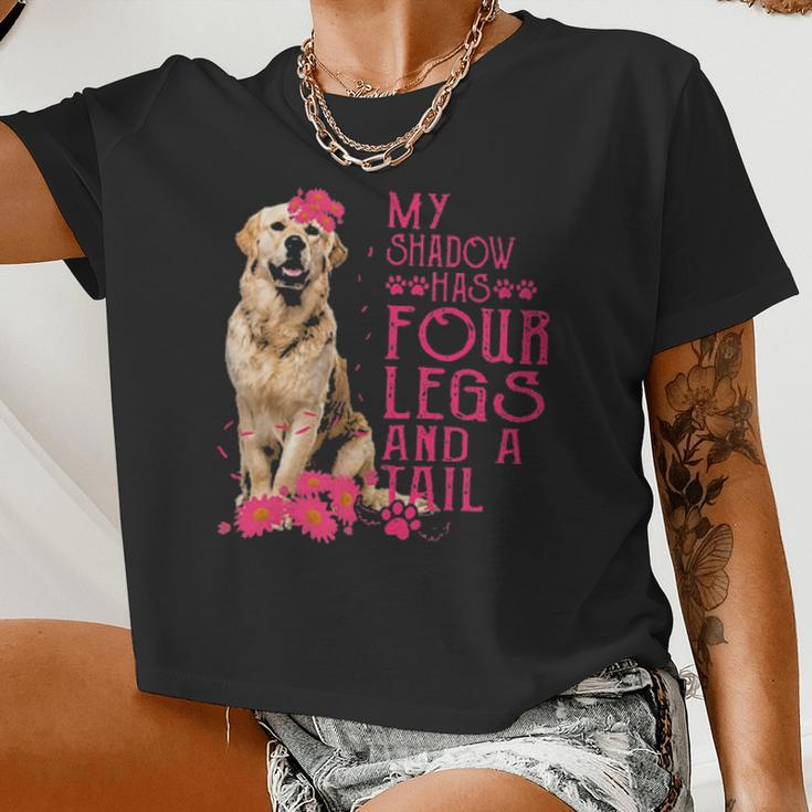 Golden Retriever My Shadow Has Four Legs And A Tail Flower Women Cropped T-shirt