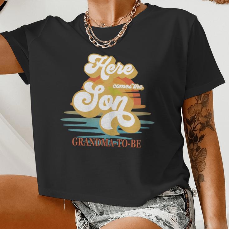 Grandma Here Comes The Son Baby Shower Family Matching Women Cropped T-shirt