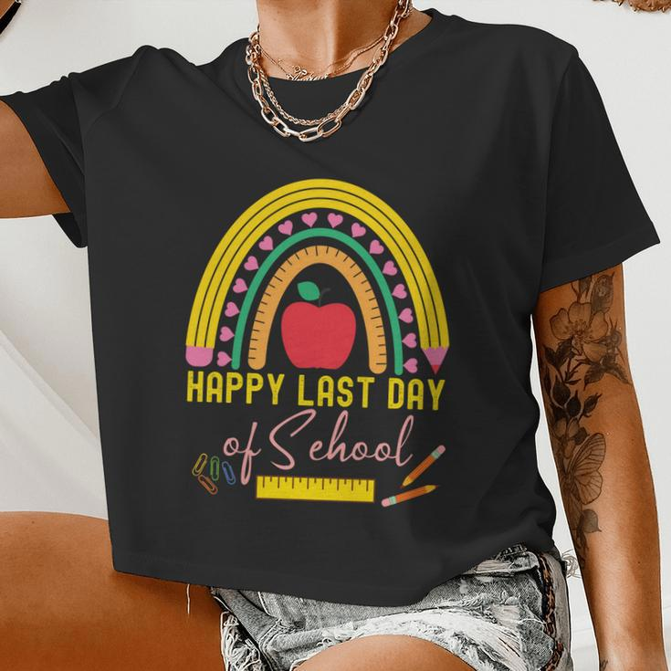 Happy Last Day Of School Teacher Student Graduation Rainbow V2 Women Cropped T-shirt