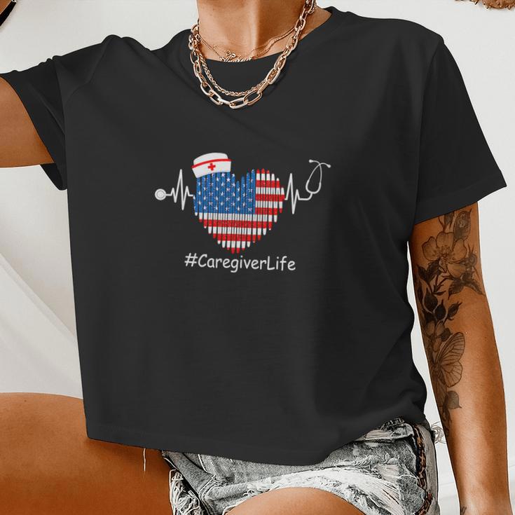 Heartbeat Patriotic 4Th Of July Women Cropped T-shirt