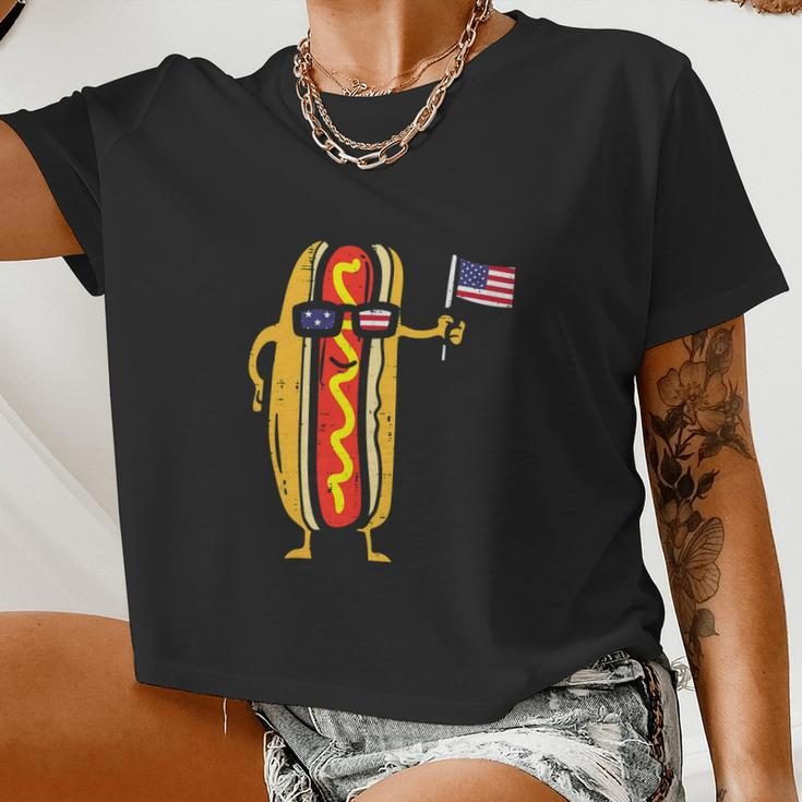 Hotdog Sunglasses American Flag 4Th Of July Women Cropped T-shirt