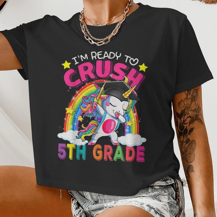 I'm Ready To Crush 5Th Grade Unicorn Back To School Girls Women Cropped T-shirt