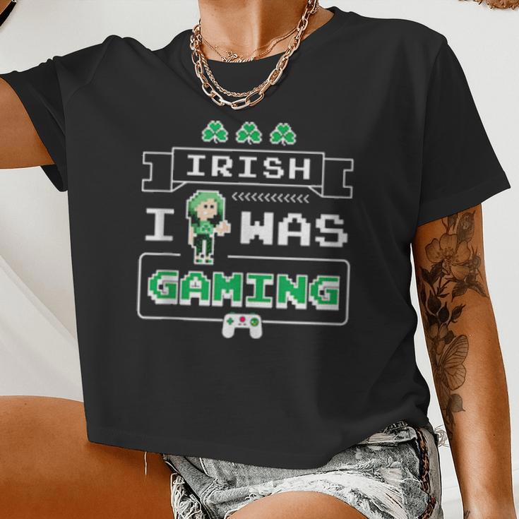 Irish I Was Gaming Irish Girl Pixel Art Video Games Women Cropped T-shirt