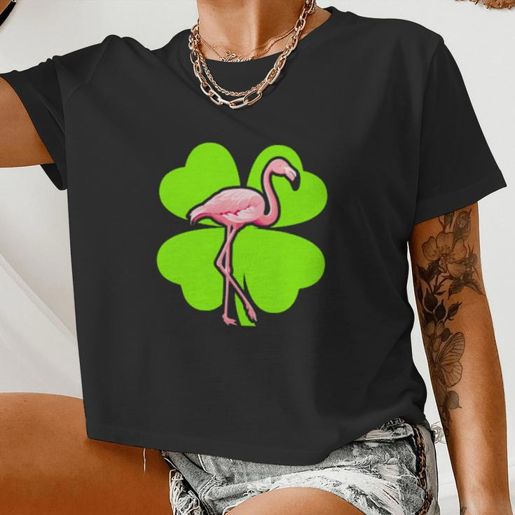 Irish Shamrock Leprechaun Flamingo St Patrick's Day Women Cropped T-shirt