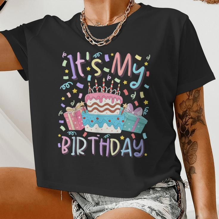 It's My Birthday Birthday Party Pastel Cake For Girls Women Cropped T-shirt