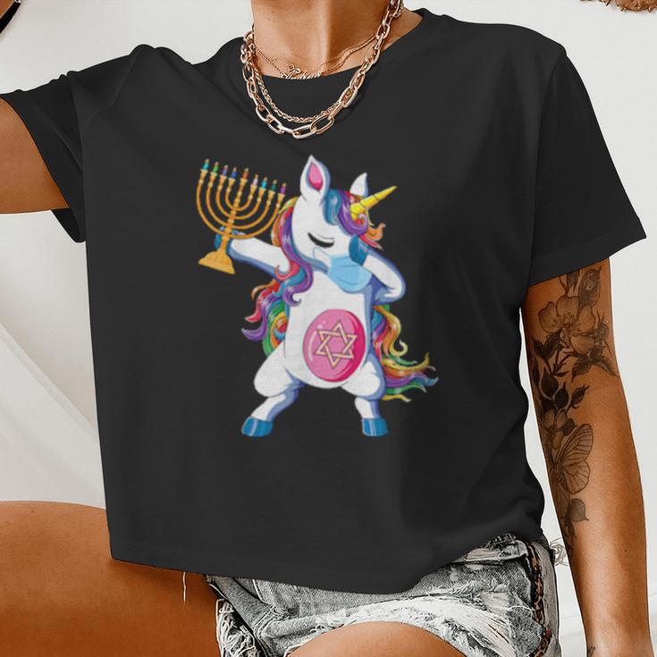 Jewnicorn Hanukkah Unicorn Girl Women Cropped T-shirt