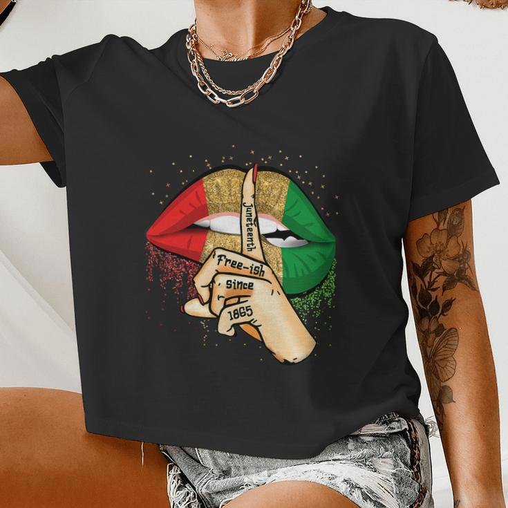 Juneteenth Free Ish Since 1865 Lips African Melanin Girl Women Cropped T-shirt