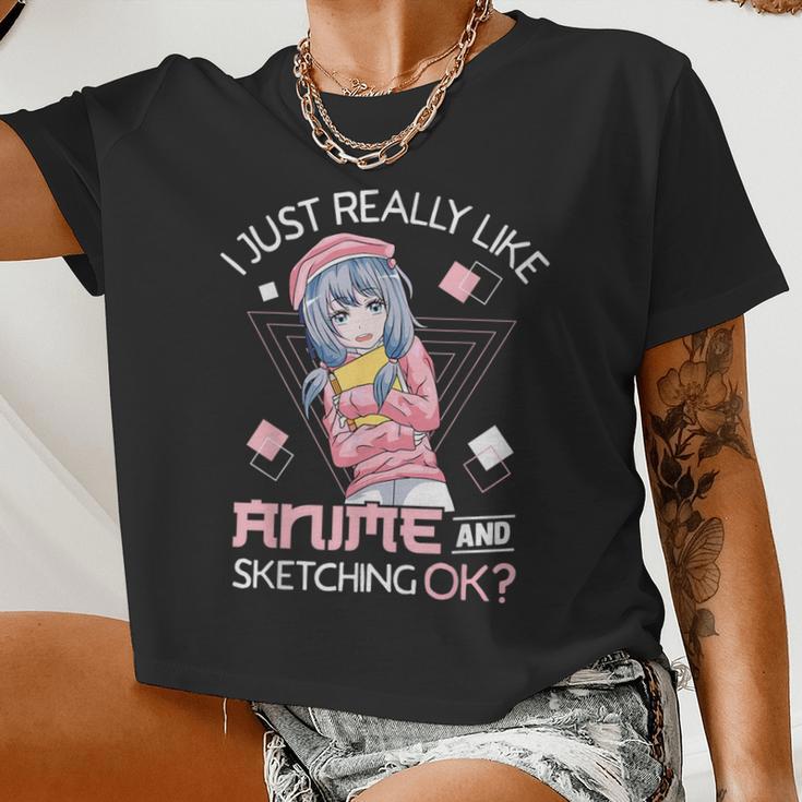 I Just Really Like Anime And Sketching Ok Anime Girl Women Cropped T-shirt