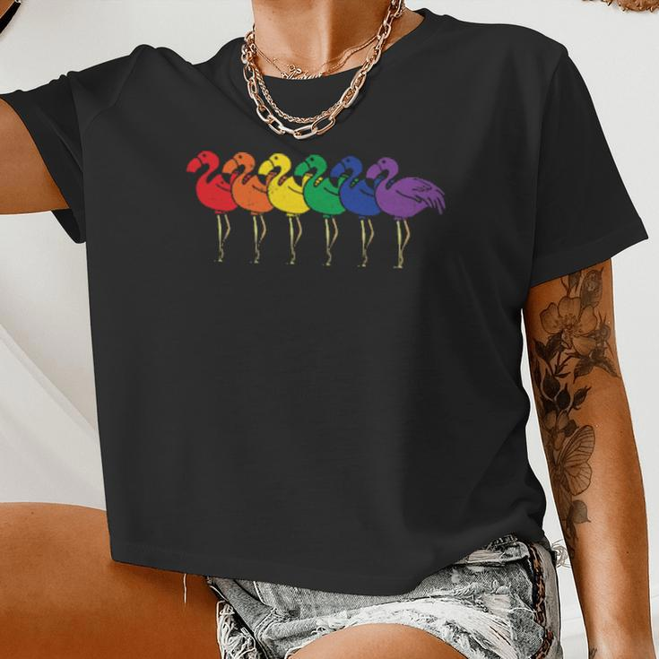 Lgbt Flamingo Rainbow Gay Lesbian Pride Women Cropped T-shirt