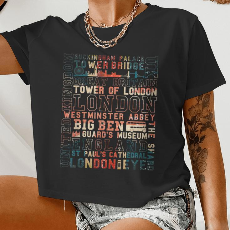London Souvenir City Vintage British Uk Flag Women Women Cropped T-shirt