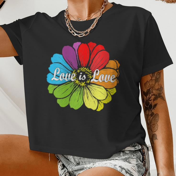 Love Is Love Gay Prides Rainbow Lgbt Pride Flower Women Cropped T-shirt
