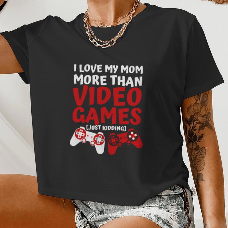 I Love My Mom Video Games Valentines Day Boysn Langarm Women Cropped T-shirt