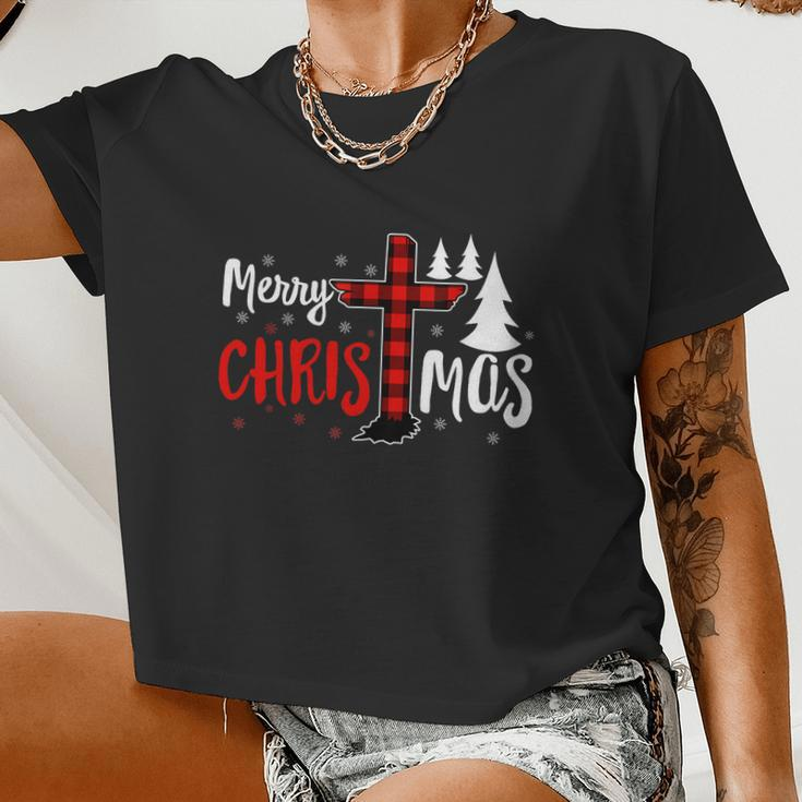 Merry Christmas Christians Buffalo Plaid Tshirt V2 Women Cropped T-shirt