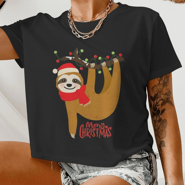 Merry Christmas Sloth Slothmas Women Cropped T-shirt