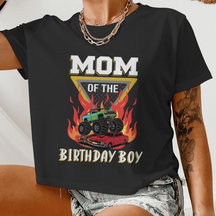 Mom Of The Birthday Boy Your Monster Truck Birthday Women Cropped T-shirt