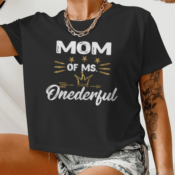 Mom Of MsOnederful Wonderful Fun 1St Birthday Girl Women Cropped T-shirt