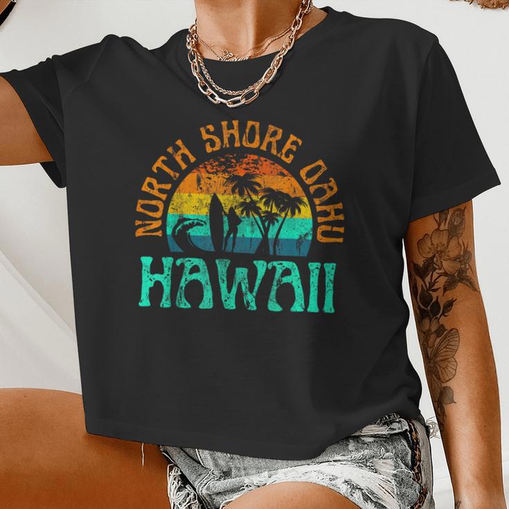 North Shore Oahu Hawaii Surf Beach Surfer Waves Girls Women Cropped T-shirt