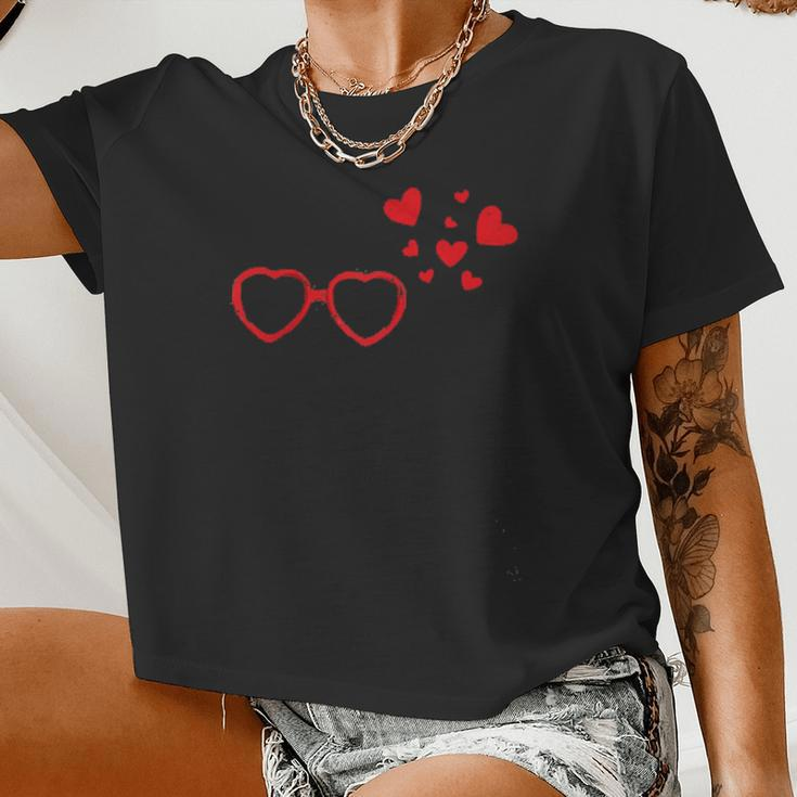 Owl Sunglasses Love Cute Owls Valentine Heart Raglan Baseball Tee Women Women Cropped T-shirt