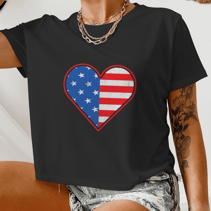 Patriotic American Flag Heart For 4Th Of July Girl Women Cropped T-shirt