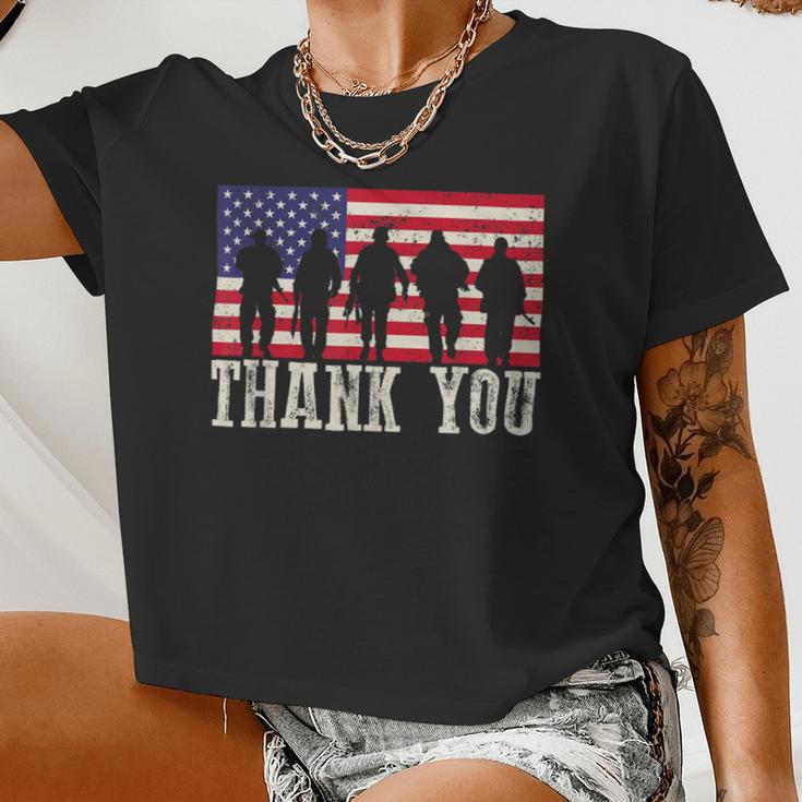 Patriotic American Flag Thank You For Men Women Kid Girl Boy Women Cropped T-shirt