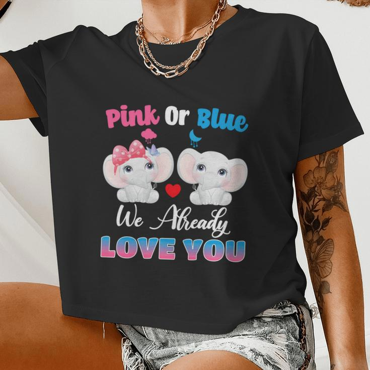 Pink Or Blue We Always Love You Elephant Gender Reveal Women Cropped T-shirt