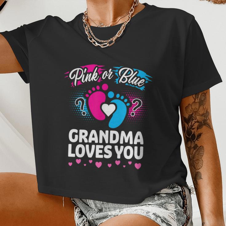 Pink Or Blue Grandma Loves You Gender Reveal Cool Women Cropped T-shirt