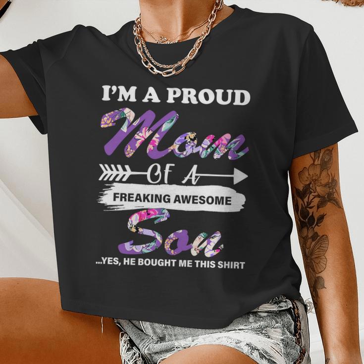 Proud Mom Of A Freaking Awesome Son Women Cropped T-shirt