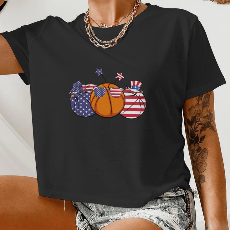 Red White Blue Basketball Lover For 4Th Of July Women Cropped T-shirt