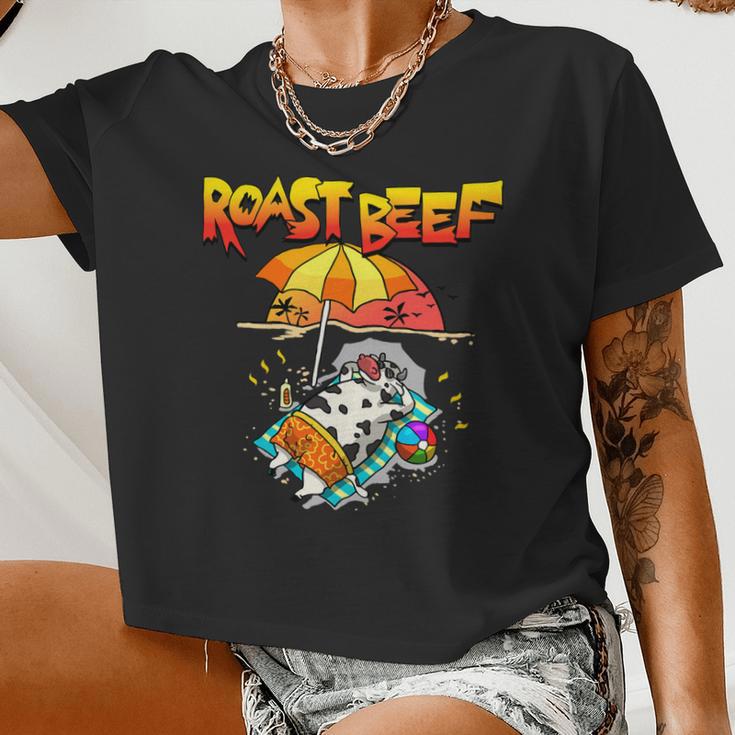 Roast Beef Cow Cute Meat Lover Sun Beach Fun Kids Men Women Women Cropped T-shirt