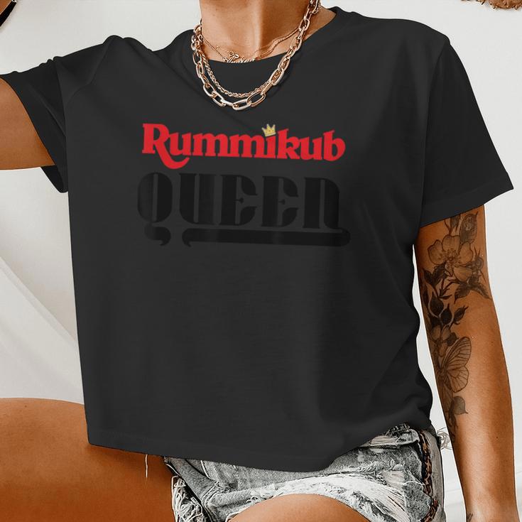 Rummikub Queen Logo With Royal Crown Black Ink Women Cropped T-shirt