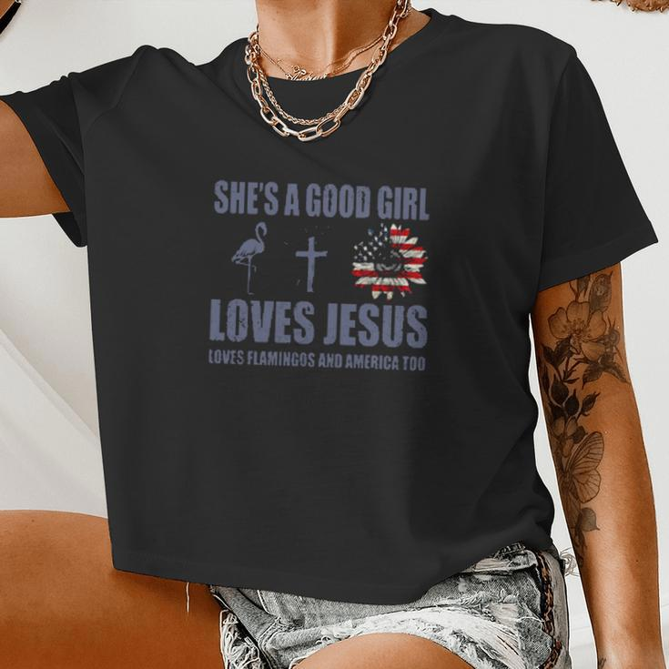 She Is A Good Girl Loves Jesus Loves Flamingo And America Too Women Cropped T-shirt