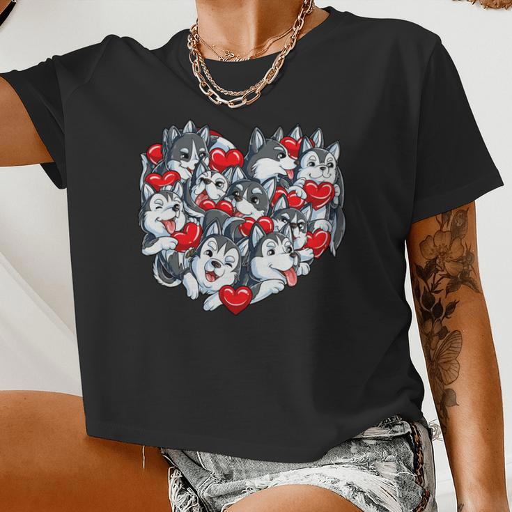 Siberian Husky Valentines Day Heart Kids Boys Girls Women Cropped T-shirt