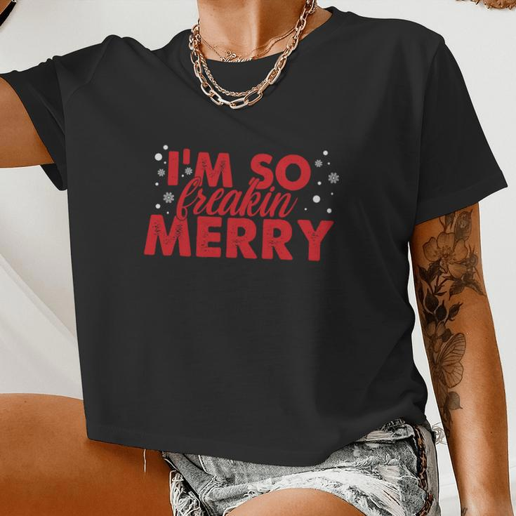 Im So Freakin Merry Christmas Christmas Af Santa Mom Ugly Christmas Sweater Women Cropped T-shirt