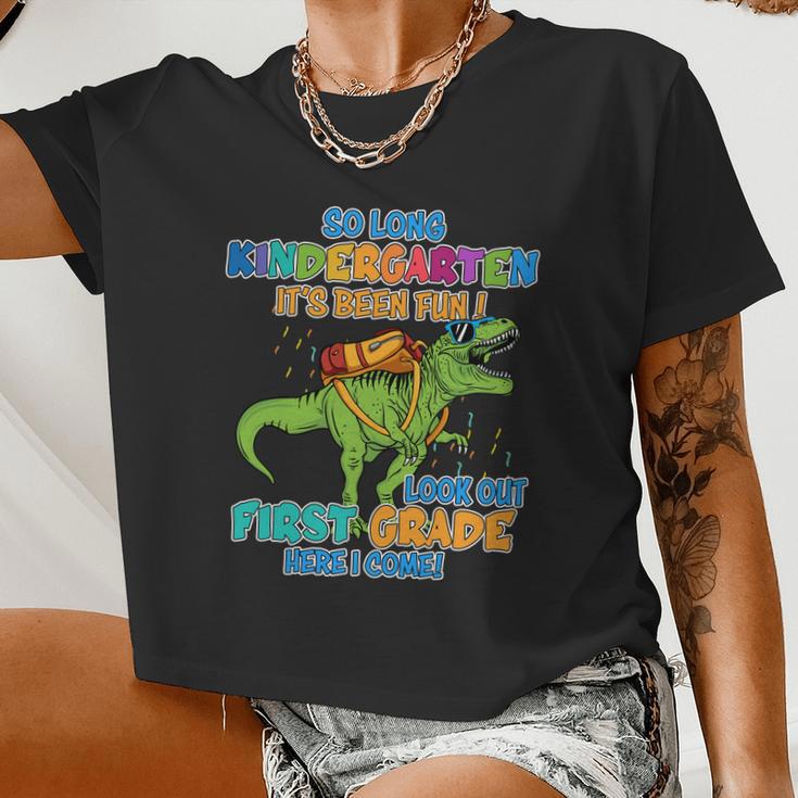 So Long Kindergarten It's Been Fun T_Rex Back To School Women Cropped T-shirt