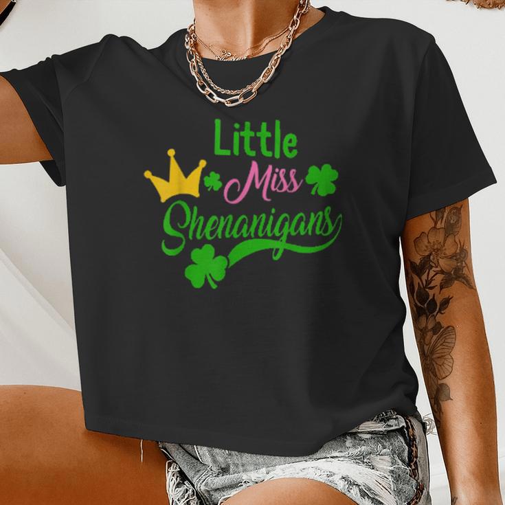 St Patricks Day Girls Little Miss Shenanigans Irish Shamrock Women Cropped T-shirt